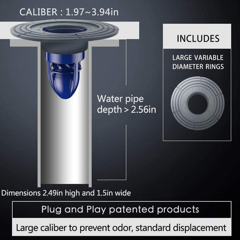 Slaige Shower Floor Drain Backflow Preventer One Way Drain Valve Sewer Core Magnetic Drainage Insert Drain Plug Oversized(2-3.9in Hole) (Suitable for Tube Depth 2.56-4.13in) (Caliber 2-3.9in ,Depth 2.56in) - Image 3